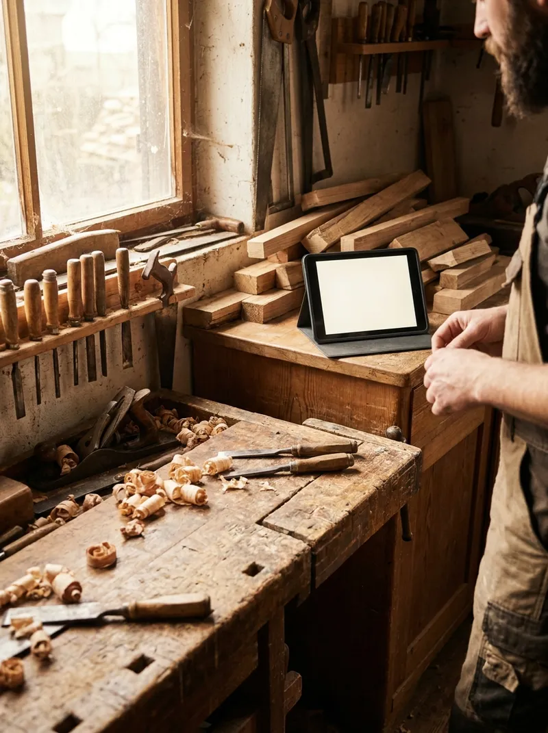 Tablet als Kasse in einer Schreiner-Werkstatt